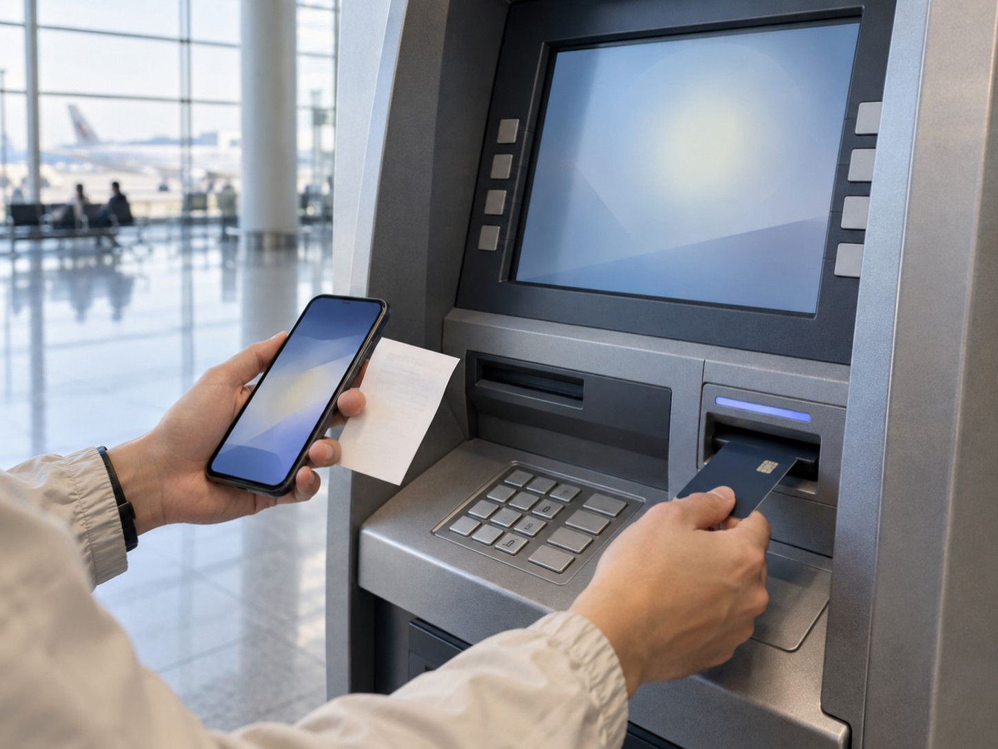 ATM 이용료와 카드 명세서의 해외 인출 비용을 따로 확인하는 비교 장면