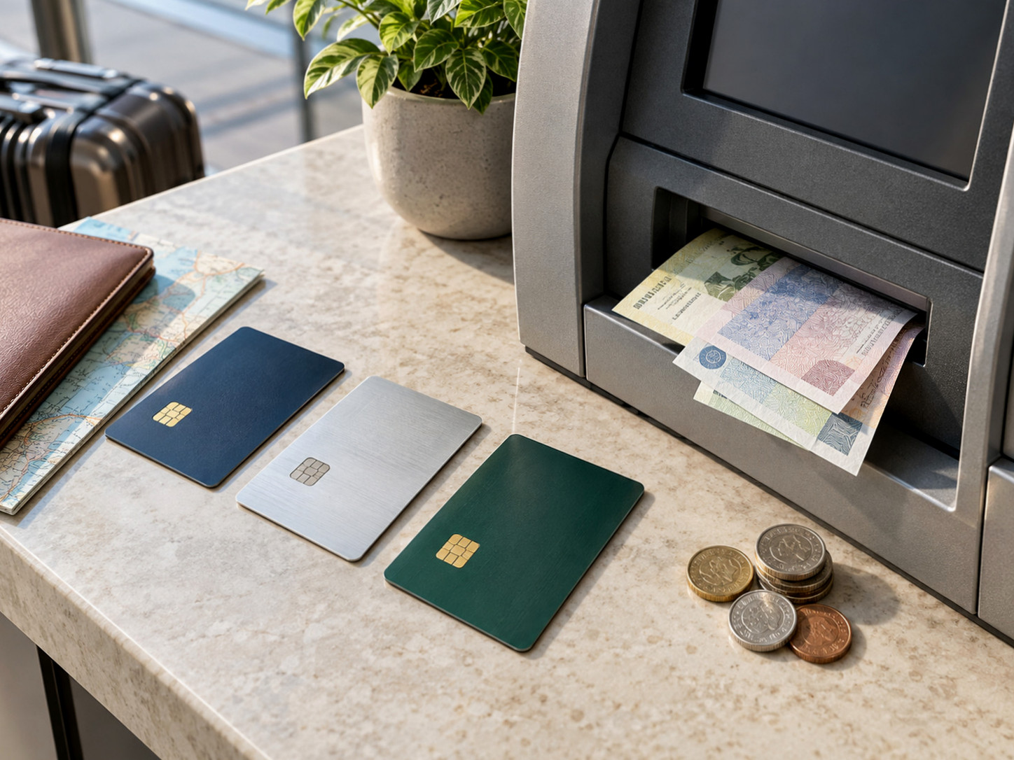 해외 ATM 수수료를 카드 발행사와 국제 브랜드 및 현지 운영사 비용으로 나눈 도식